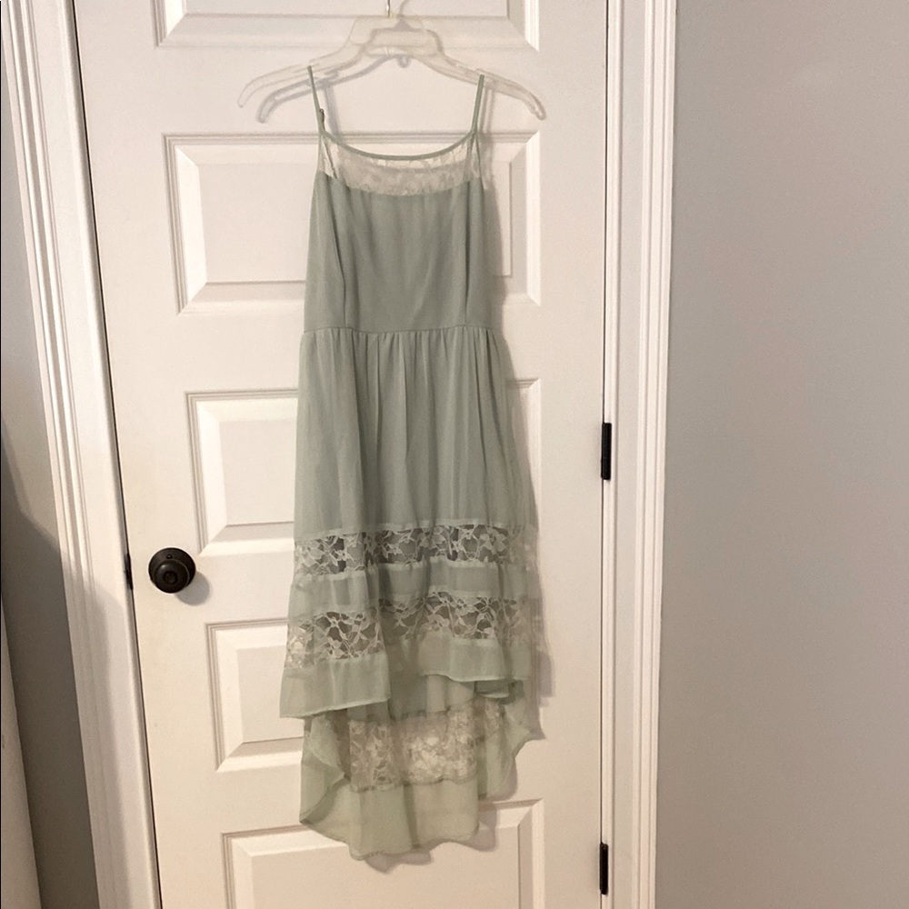 Sage green chiffon, high low spring and summer dress